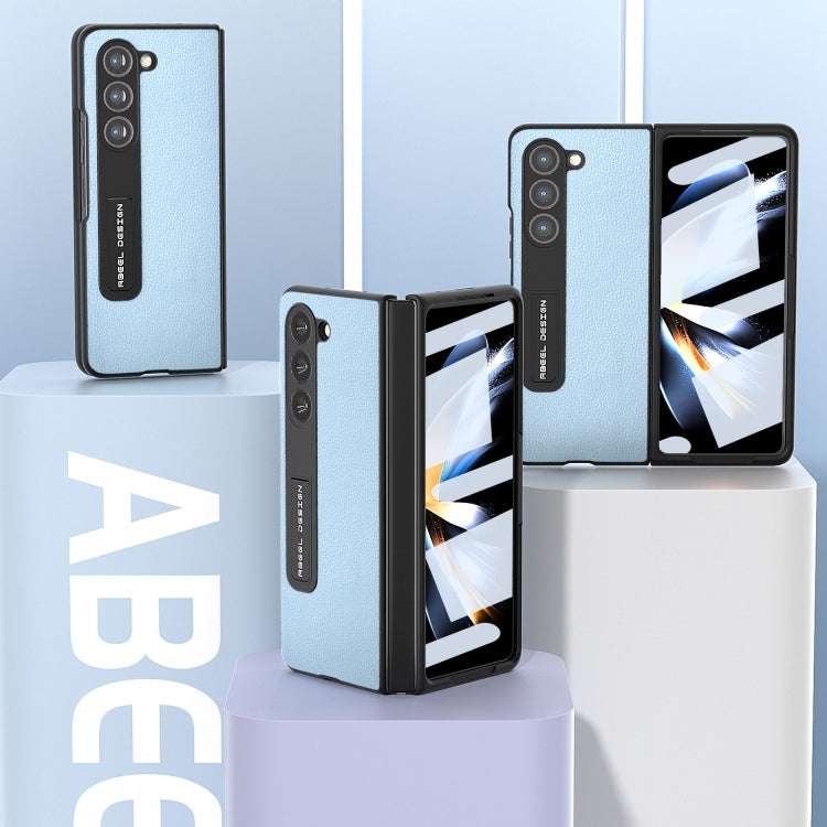 For Samsung Galaxy Z Fold5 ABEEL Integrated Black Edge Genuine Leather Mino Phone Case with Holder(Blue) - Galaxy Z Fold5 Cases by buy2fix | Online Shopping UK | buy2fix
