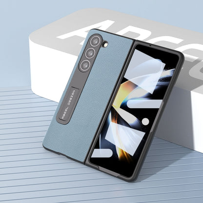 For Samsung Galaxy Z Fold5 ABEEL Integrated Black Edge Genuine Leather Mino Phone Case with Holder(Blue) - Galaxy Z Fold5 Cases by buy2fix | Online Shopping UK | buy2fix