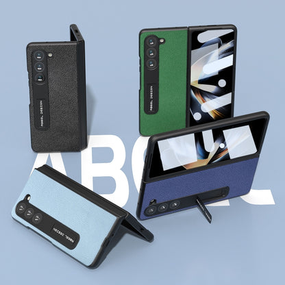 For Samsung Galaxy Z Fold5 ABEEL Integrated Black Edge Genuine Leather Mino Phone Case with Holder(Black) - Galaxy Z Fold5 Cases by buy2fix | Online Shopping UK | buy2fix