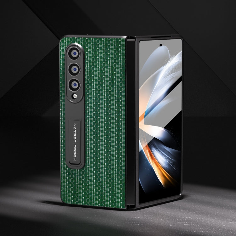 For Samsung Galaxy Z Fold4 5G Integrated Genuine Leather Luxury Series Phone Case with Holder(Night Green) - Galaxy Z Fold4 5G Cases by buy2fix | Online Shopping UK | buy2fix