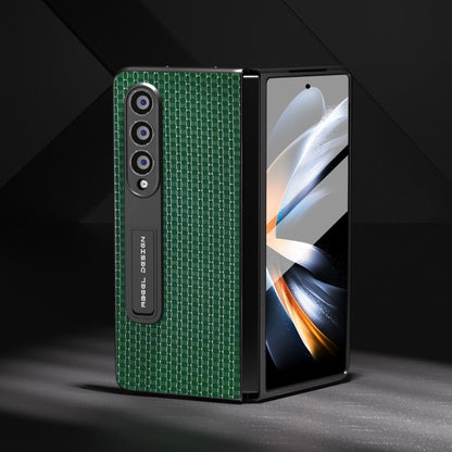 For Samsung Galaxy Z Fold4 5G Integrated Genuine Leather Luxury Series Phone Case with Holder(Night Green) - Galaxy Z Fold4 5G Cases by buy2fix | Online Shopping UK | buy2fix