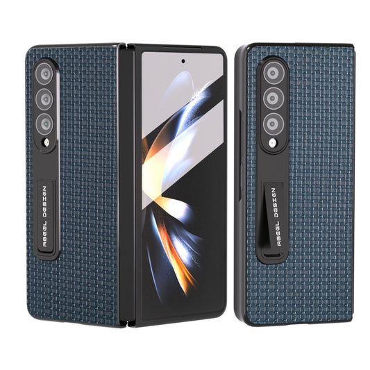 For Samsung Galaxy Z Fold4 5G Integrated Genuine Leather Luxury Series Phone Case with Holder(Royal Blue) - Galaxy Z Fold4 5G Cases by buy2fix | Online Shopping UK | buy2fix