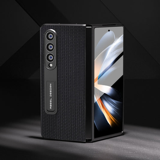 For Samsung Galaxy Z Fold4 5G Integrated Genuine Leather Luxury Series Phone Case with Holder(Black) - Galaxy Z Fold4 5G Cases by buy2fix | Online Shopping UK | buy2fix