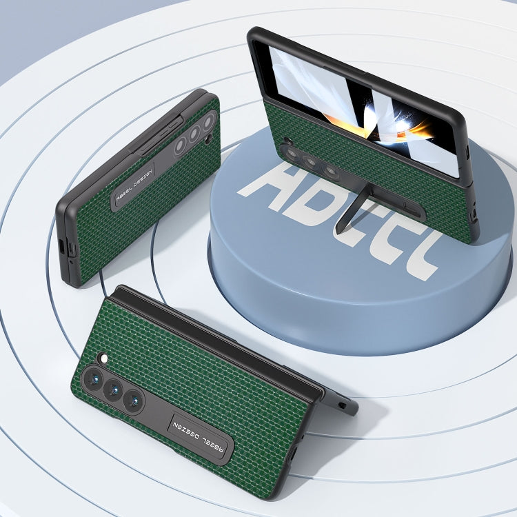 For Samsung Galaxy Z Fold5 ABEEL Integrated Genuine Leather Luxury Series Phone Case with Holder(Night Green) - Galaxy Z Fold5 Cases by buy2fix | Online Shopping UK | buy2fix