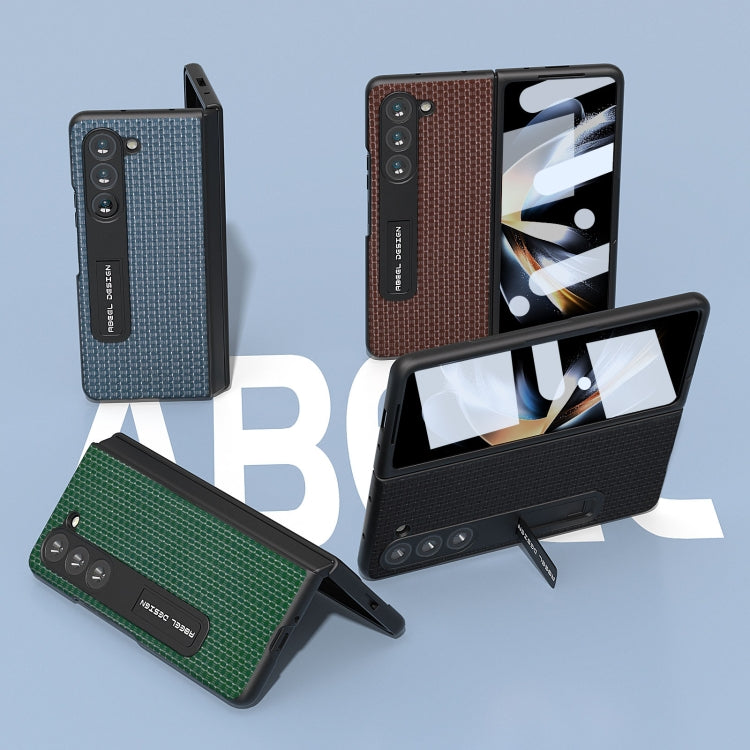 For Samsung Galaxy Z Fold5 ABEEL Integrated Genuine Leather Luxury Series Phone Case with Holder(Night Green) - Galaxy Z Fold5 Cases by buy2fix | Online Shopping UK | buy2fix
