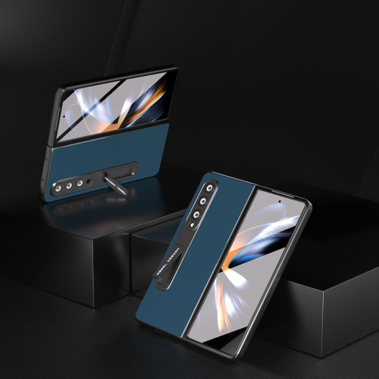For Samsung Galaxy Z Fold4 5G Integrated Genuine Silky Soft ABEEL Black Edge Phone Case with Holder(Blue) - Galaxy Z Fold4 5G Cases by buy2fix | Online Shopping UK | buy2fix