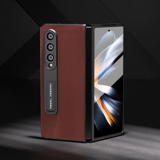 For Samsung Galaxy Z Fold4 5G Integrated Genuine Silky Soft ABEEL Black Edge Phone Case with Holder(Coffee) - Galaxy Z Fold4 5G Cases by buy2fix | Online Shopping UK | buy2fix