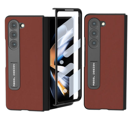 For Samsung Galaxy Z Fold5 ABEEL Integrated Genuine Silky Soft Black Edge Phone Case with Holder(Coffee) - Galaxy Z Fold5 Cases by buy2fix | Online Shopping UK | buy2fix