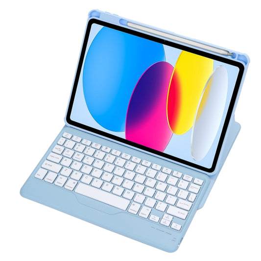For iPad 11 2025 / 10th Gen 10.9 2022 F10B 360 Rotation Acrylic Transparent Bluetooth Keyboard Leather Case(Blue) - Universal by buy2fix | Online Shopping UK | buy2fix