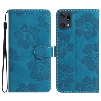 For OPPO Find X5 Flower Embossing Pattern Leather Phone Case(Blue) by buy2fix