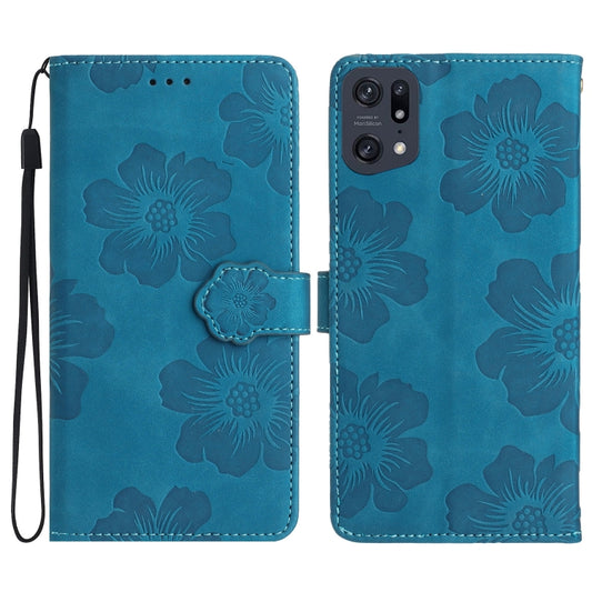 For OPPO Find X5 Flower Embossing Pattern Leather Phone Case(Blue) by buy2fix