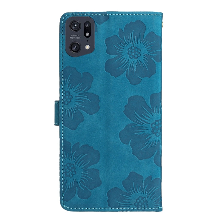For OPPO Find X5 Flower Embossing Pattern Leather Phone Case(Blue) by buy2fix
