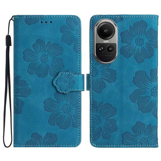 For OPPO Reno10 5G / Reno10 Pro 5G Global Flower Embossing Pattern Leather Phone Case(Blue)