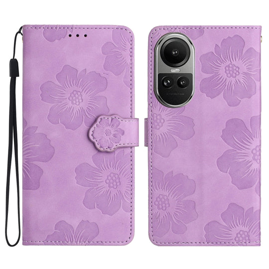 For OPPO Reno10 5G / Reno10 Pro 5G Global Flower Embossing Pattern Leather Phone Case(Purple)