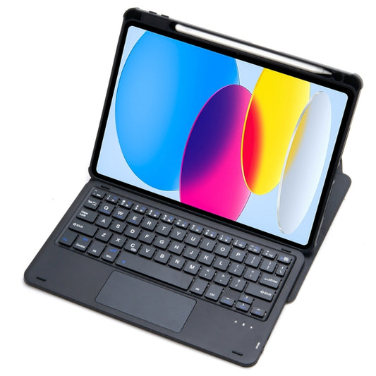 For iPad 11 2025 / 10th Gen 10.9 2022 F10B-A 360 Rotation Acrylic Transparent Bluetooth Keyboard Leather Case With Touch Control(Black) - Universal by buy2fix | Online Shopping UK | buy2fix