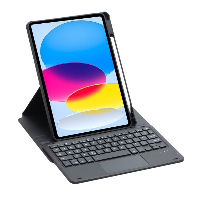 For iPad 11 2025 / 10th Gen 10.9 2022 F10B-A 360 Rotation Acrylic Transparent Bluetooth Keyboard Leather Case With Touch Control(Black) - Universal by buy2fix | Online Shopping UK | buy2fix