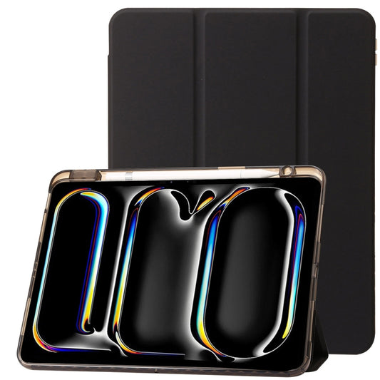 For iPad Air 11 2025 / 2024 Clear Acrylic 3-Fold Leather Tablet Case(Black) - iPad Air 11 2025 / 2024 Cases by buy2fix | Online Shopping UK | buy2fix