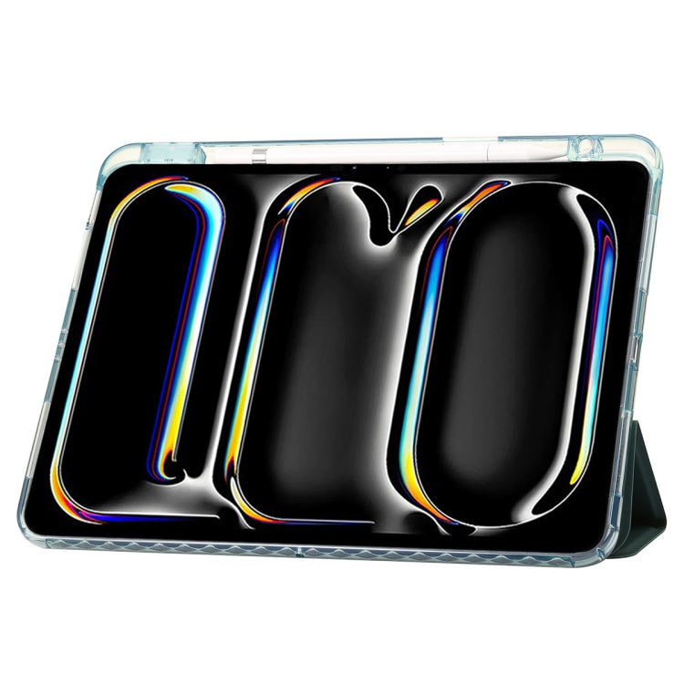 For iPad Air 11 2025 / 2024 Clear Acrylic 3-Fold Leather Tablet Case(Dark Green) - iPad Air 11 2025 / 2024 Cases by buy2fix | Online Shopping UK | buy2fix