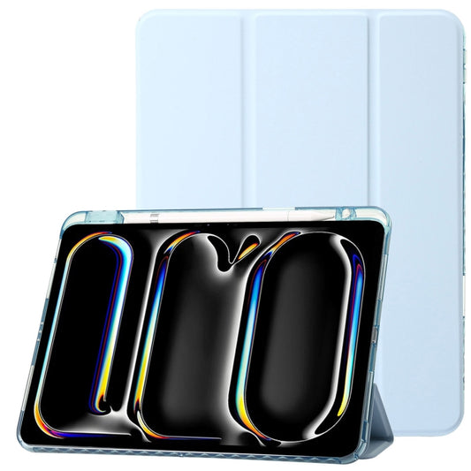For iPad Air 11 2025 / 2024 Clear Acrylic 3-Fold Leather Tablet Case(Ice Blue) - iPad Air 11 2025 / 2024 Cases by buy2fix | Online Shopping UK | buy2fix