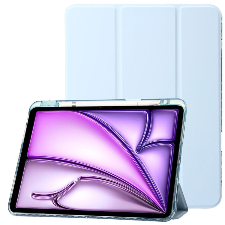For iPad Air 13 2025 / 2024 Clear Acrylic 3-Fold Leather Tablet Case(Ice Blue) - iPad Air 13 2025 / 2024 Cases by buy2fix | Online Shopping UK | buy2fix