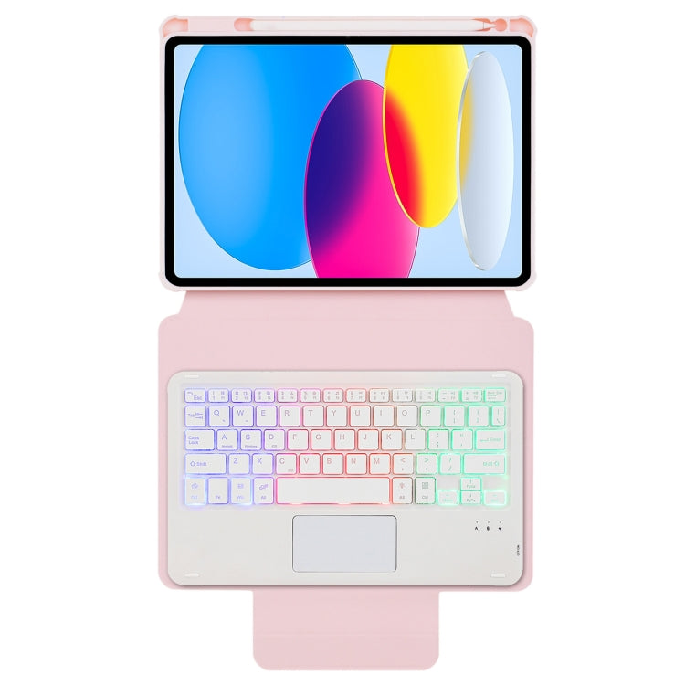 For iPad 11 2025 / 10th Gen 10.9 2022 F10B-AS 360 Rotation Acrylic Transparent Bluetooth Keyboard Leather Case With Touch Control / Backlight(Pink) - Universal by buy2fix | Online Shopping UK | buy2fix