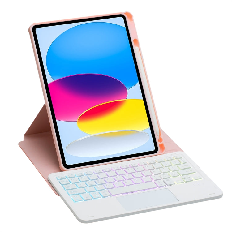 For iPad 11 2025 / 10th Gen 10.9 2022 F10B-AS 360 Rotation Acrylic Transparent Bluetooth Keyboard Leather Case With Touch Control / Backlight(Pink) - Universal by buy2fix | Online Shopping UK | buy2fix