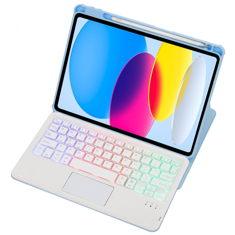 For iPad 11 2025 / 10th Gen 10.9 2022 F10B-AS 360 Rotation Acrylic Transparent Bluetooth Keyboard Leather Case With Touch Control / Backlight(Blue) - Universal by buy2fix | Online Shopping UK | buy2fix