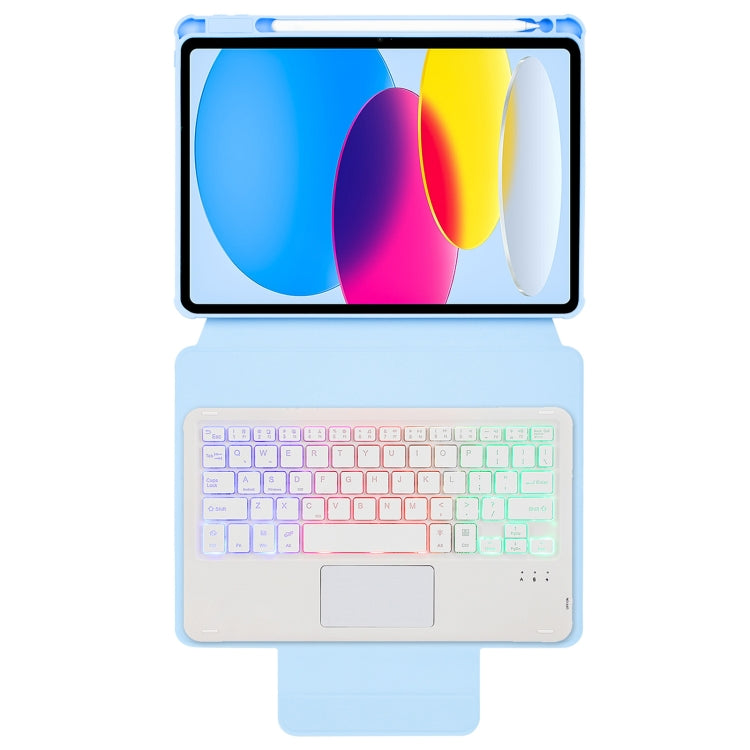 For iPad 11 2025 / 10th Gen 10.9 2022 F10B-AS 360 Rotation Acrylic Transparent Bluetooth Keyboard Leather Case With Touch Control / Backlight(Blue) - Universal by buy2fix | Online Shopping UK | buy2fix