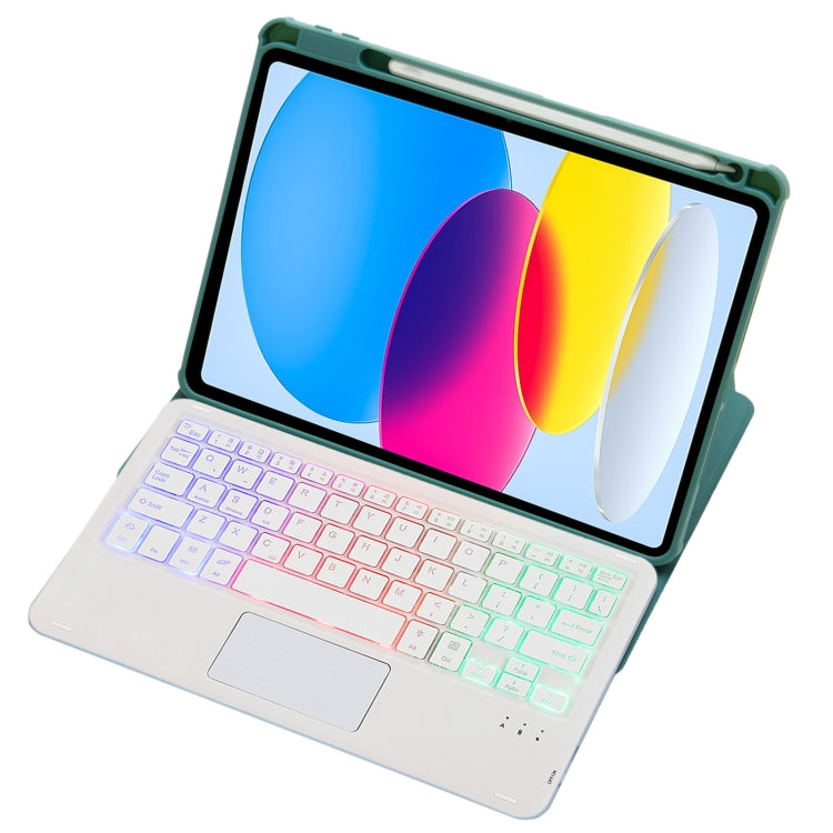 For iPad 11 2025 / 10th Gen 10.9 2022 F10B-AS 360 Rotation Acrylic Transparent Bluetooth Keyboard Leather Case With Touch Control / Backlight(Green) - Universal by buy2fix | Online Shopping UK | buy2fix