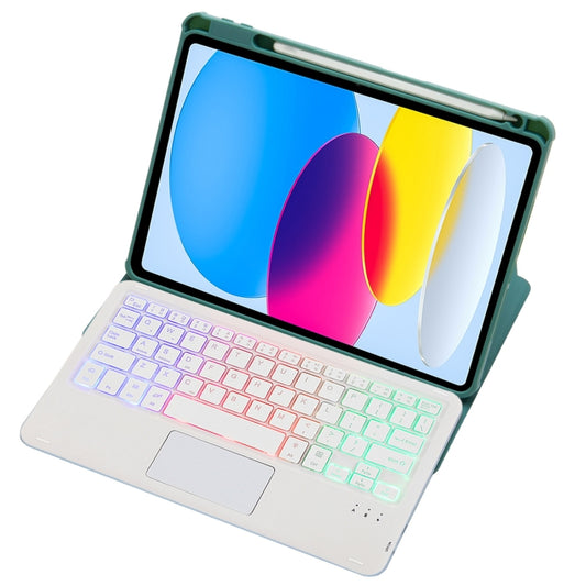 For iPad 11 2025 / 10th Gen 10.9 2022 F10B-AS 360 Rotation Acrylic Transparent Bluetooth Keyboard Leather Case With Touch Control / Backlight(Green) - Universal by buy2fix | Online Shopping UK | buy2fix