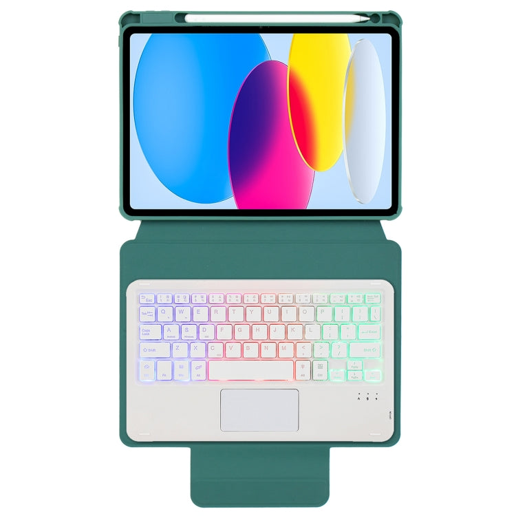 For iPad 11 2025 / 10th Gen 10.9 2022 F10B-AS 360 Rotation Acrylic Transparent Bluetooth Keyboard Leather Case With Touch Control / Backlight(Green) - Universal by buy2fix | Online Shopping UK | buy2fix