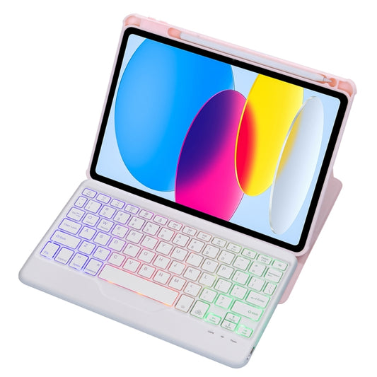For iPad 11 2025 / 10th Gen 10.9 2022 F10BS 360 Rotation Acrylic Transparent Bluetooth Keyboard Leather Case With Backlight(Pink) - Universal by buy2fix | Online Shopping UK | buy2fix