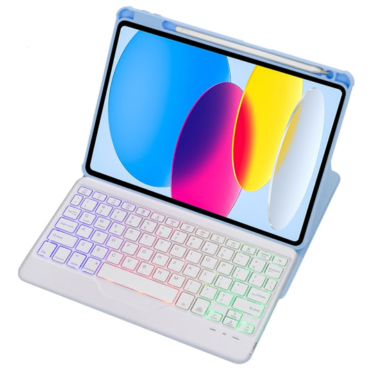 For iPad 11 2025 / 10th Gen 10.9 2022 F10BS 360 Rotation Acrylic Transparent Bluetooth Keyboard Leather Case With Backlight(Blue) - Universal by buy2fix | Online Shopping UK | buy2fix