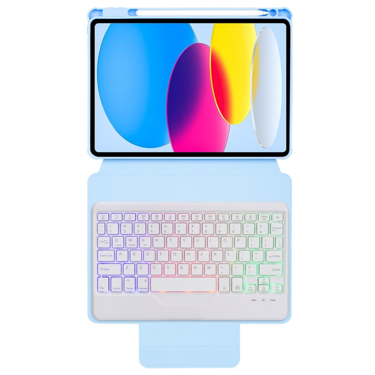 For iPad 11 2025 / 10th Gen 10.9 2022 F10BS 360 Rotation Acrylic Transparent Bluetooth Keyboard Leather Case With Backlight(Blue) - Universal by buy2fix | Online Shopping UK | buy2fix