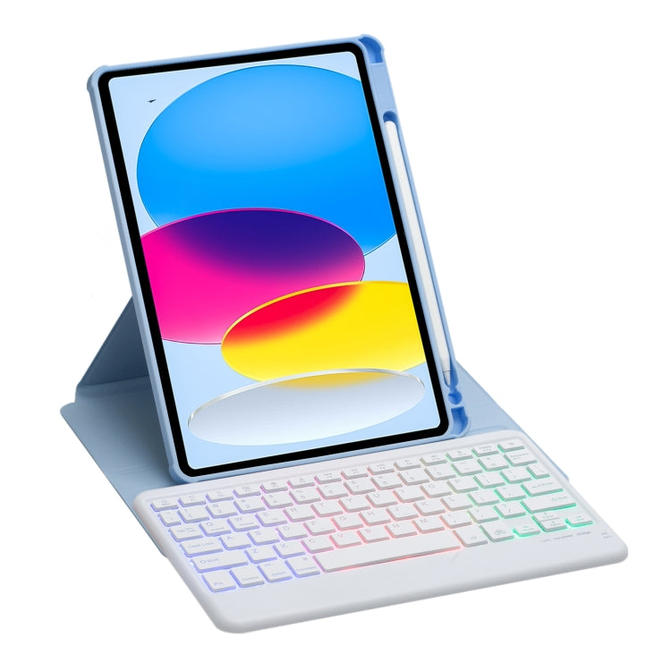 For iPad 11 2025 / 10th Gen 10.9 2022 F10BS 360 Rotation Acrylic Transparent Bluetooth Keyboard Leather Case With Backlight(Blue) - Universal by buy2fix | Online Shopping UK | buy2fix