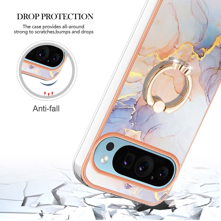 For Google Pixel 9 Pro XL Electroplating IMD TPU Phone Case with Ring(White Marble) by buy2fix