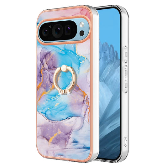 For Google Pixel 9 Pro XL Electroplating IMD TPU Phone Case with Ring(Blue Marble) by buy2fix