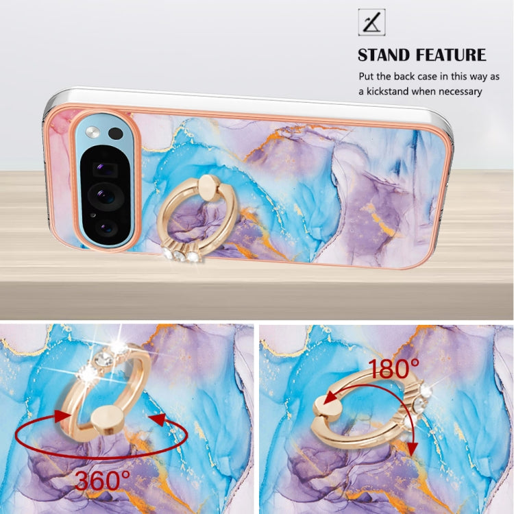 For Google Pixel 9 Pro XL Electroplating IMD TPU Phone Case with Ring(Blue Marble) by buy2fix