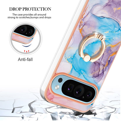 For Google Pixel 9 Pro XL Electroplating IMD TPU Phone Case with Ring(Blue Marble) by buy2fix