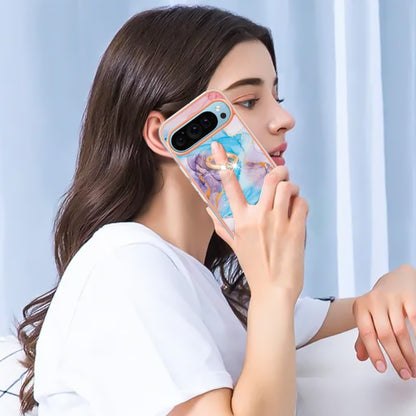 For Google Pixel 9 Pro XL Electroplating IMD TPU Phone Case with Ring(Blue Marble) by buy2fix