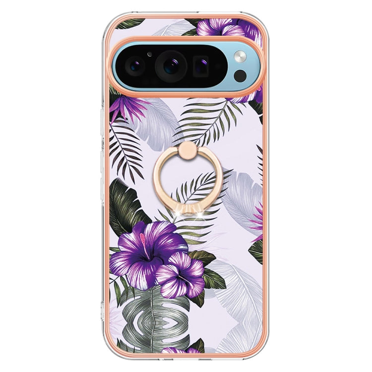 For Google Pixel 9 Pro XL Electroplating IMD TPU Phone Case with Ring(Purple Flower) by buy2fix
