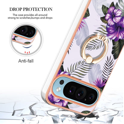 For Google Pixel 9 Pro XL Electroplating IMD TPU Phone Case with Ring(Purple Flower) by buy2fix