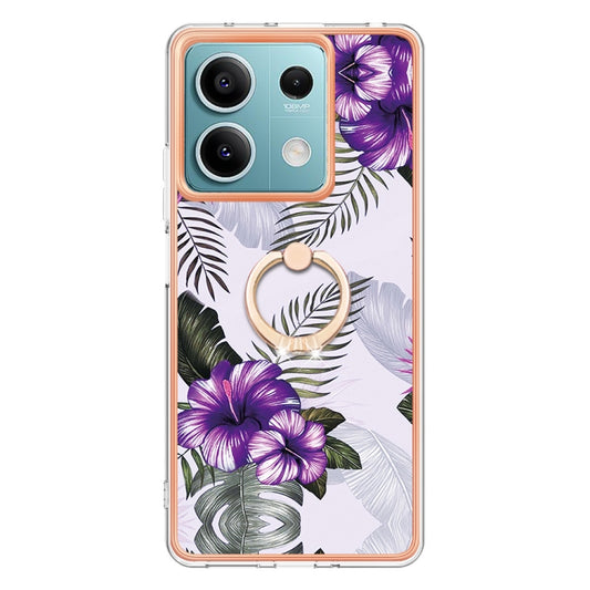 For Xiaomi Redmi Note 13 5G Global Electroplating IMD TPU Phone Case with Ring(Purple Flower) - Xiaomi Cases by buy2fix | Online Shopping UK | buy2fix