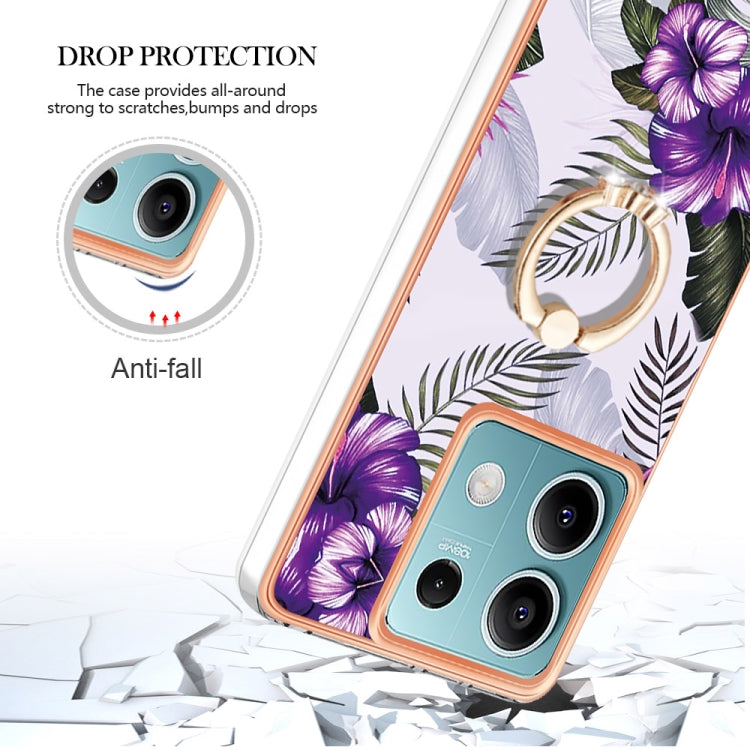 For Xiaomi Redmi Note 13 5G Global Electroplating IMD TPU Phone Case with Ring(Purple Flower) - Xiaomi Cases by buy2fix | Online Shopping UK | buy2fix