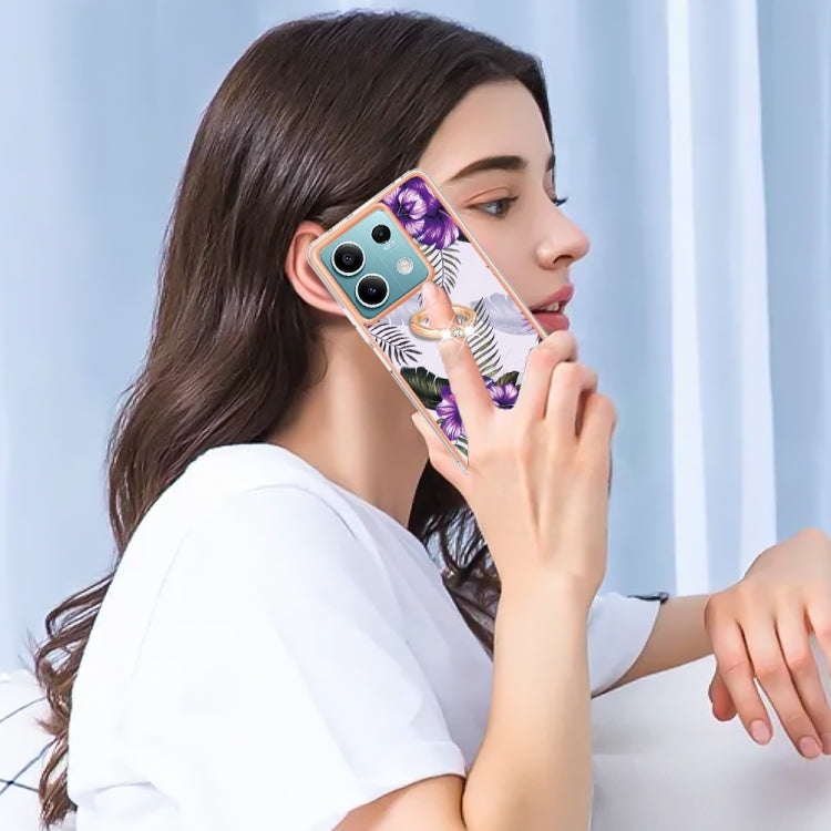For Xiaomi Redmi Note 13 5G Global Electroplating IMD TPU Phone Case with Ring(Purple Flower) - Xiaomi Cases by buy2fix | Online Shopping UK | buy2fix