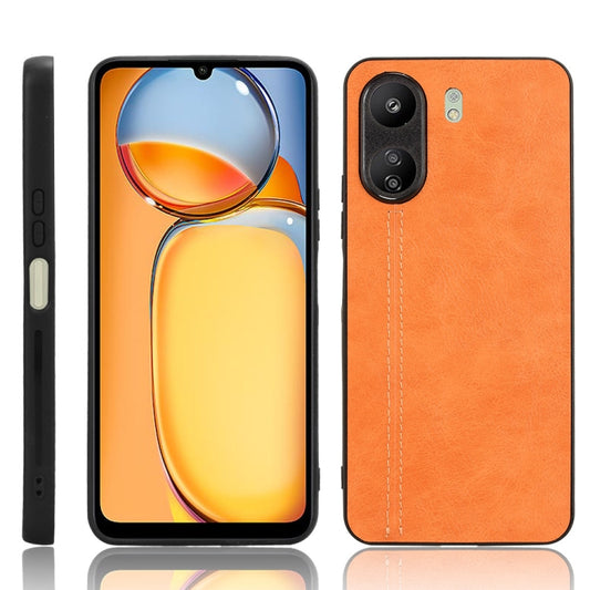 For Xiaomi Redmi 13C 4G / Poco C65 Sewing Cow Pattern Skin PC + PU + TPU Phone Case(Orange) by buy2fix
