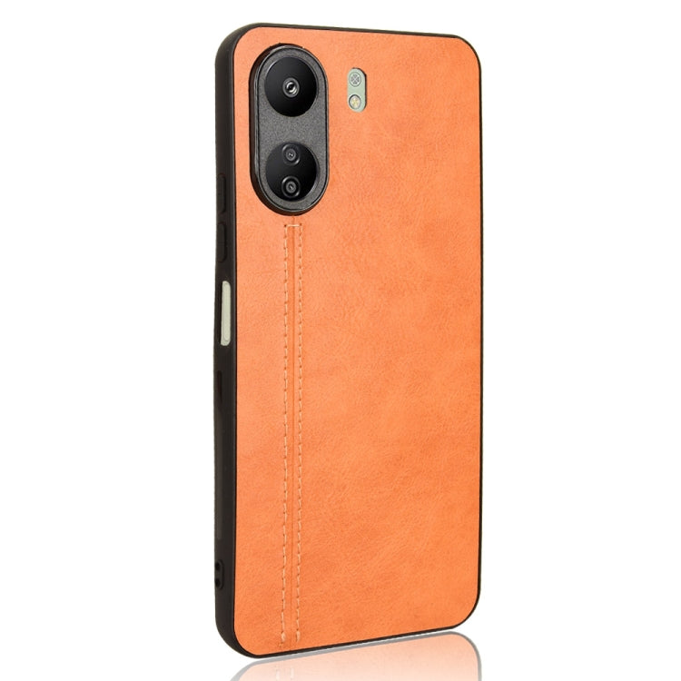 For Xiaomi Redmi 13C 4G / Poco C65 Sewing Cow Pattern Skin PC + PU + TPU Phone Case(Orange) by buy2fix