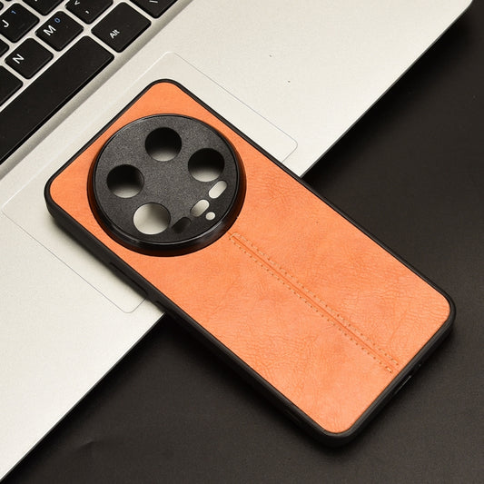 For Xiaomi 14 Ultra Sewing Cow Pattern Skin PC + PU + TPU Phone Case(Orange) - Xiaomi 14 Ultra Cases by buy2fix | Online Shopping UK | buy2fix