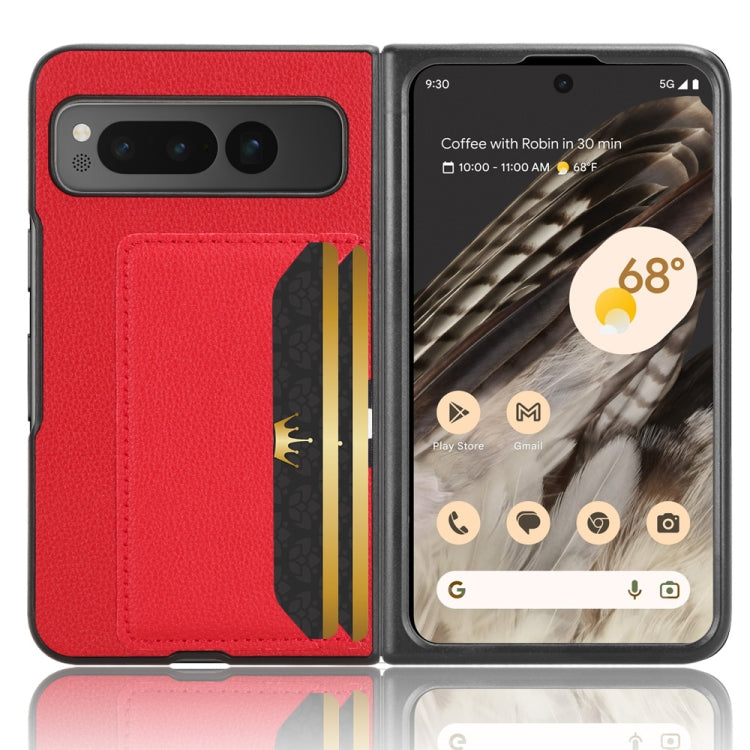 For Google Pixel Fold Litchi Texture Card Slots Back Cover Phone Case(Red) by buy2fix