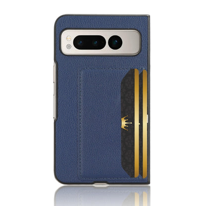 For Google Pixel Fold Litchi Texture Card Slots Back Cover Phone Case(Blue) by buy2fix